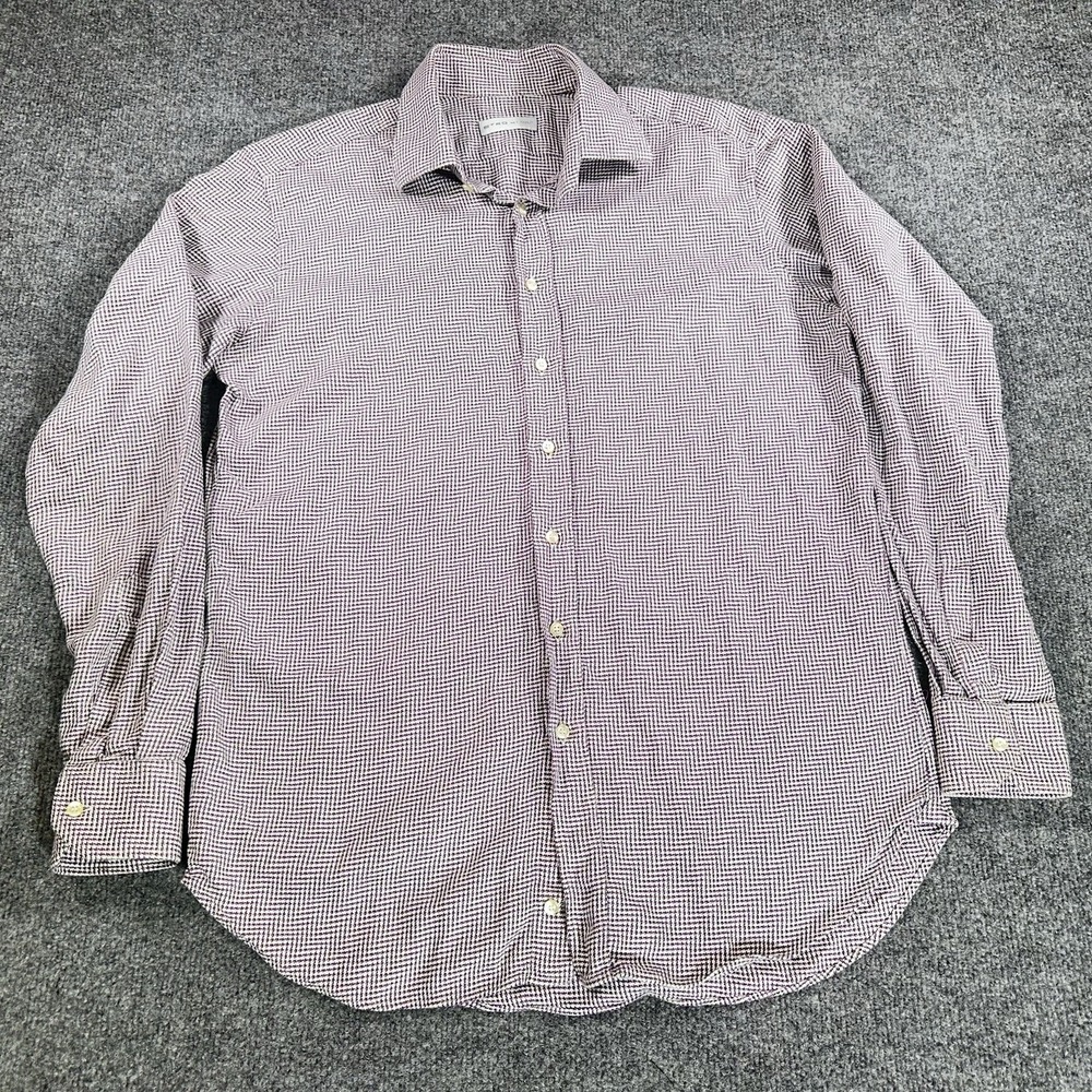 ETRO Milano Shirt Men's 41 (Large) Red Houndstooth Plaid Pattern Made in Italy - Picture 2 of 8